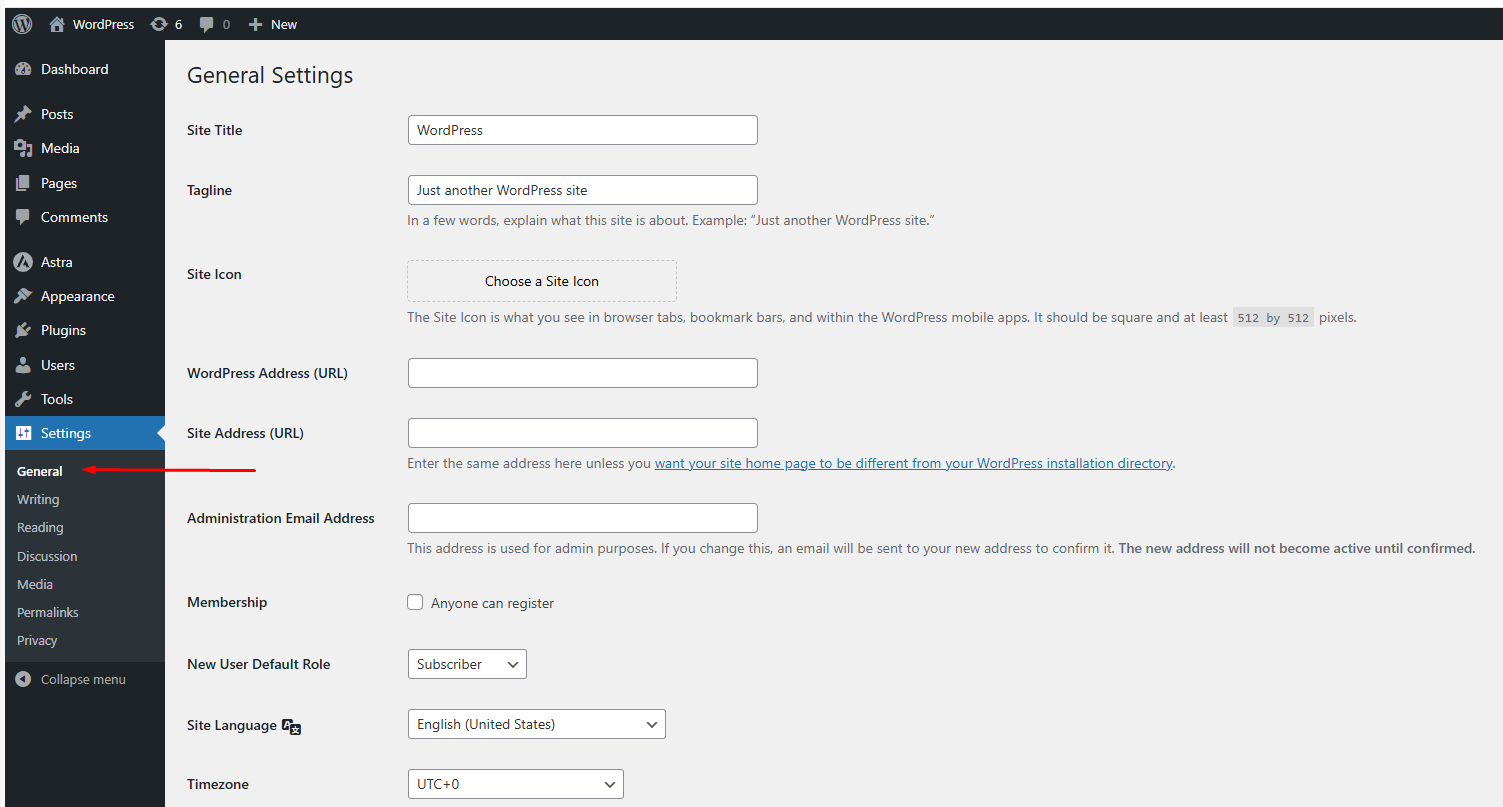 General Settings Page