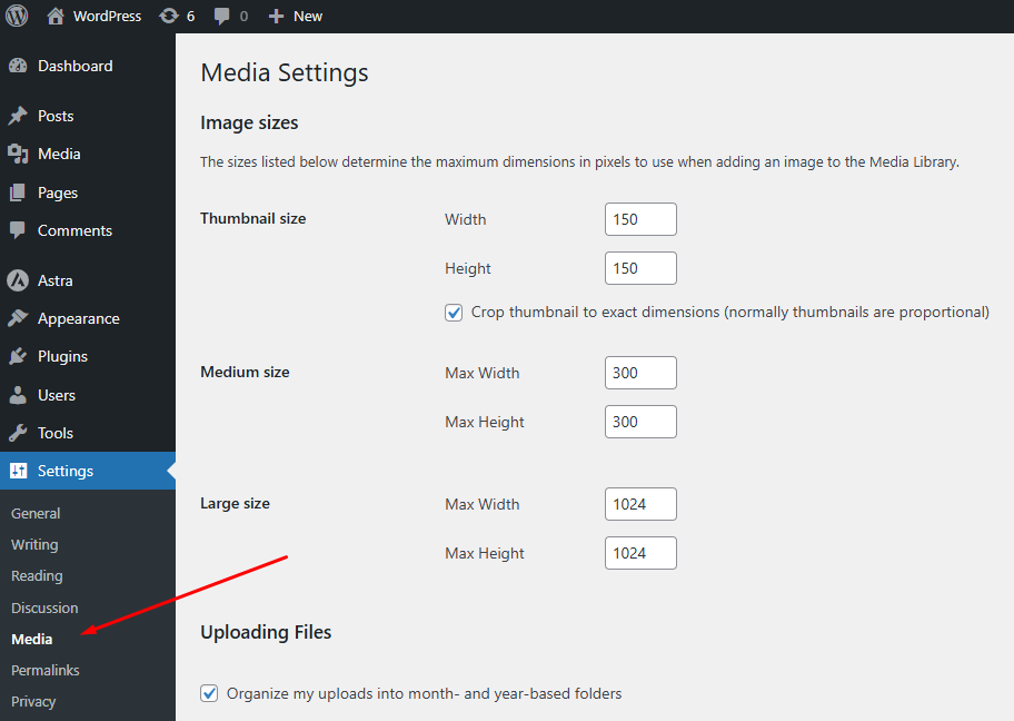 Media Settings Page