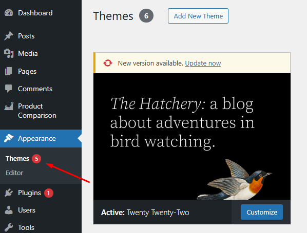 Navigate to the Themes Page