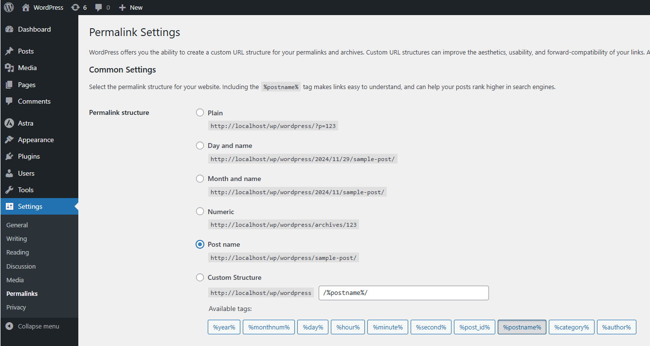 Permalinks Settings Page