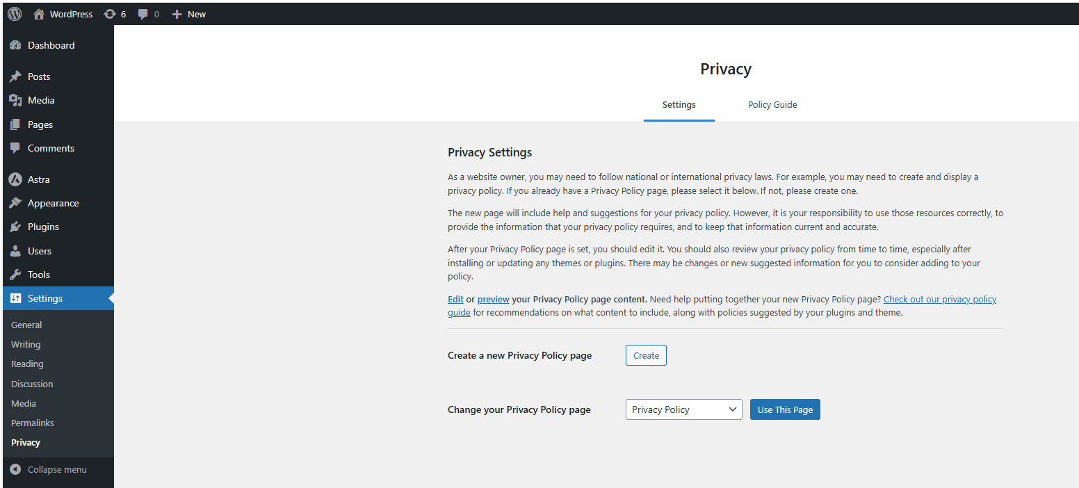 Privacy Settings Page