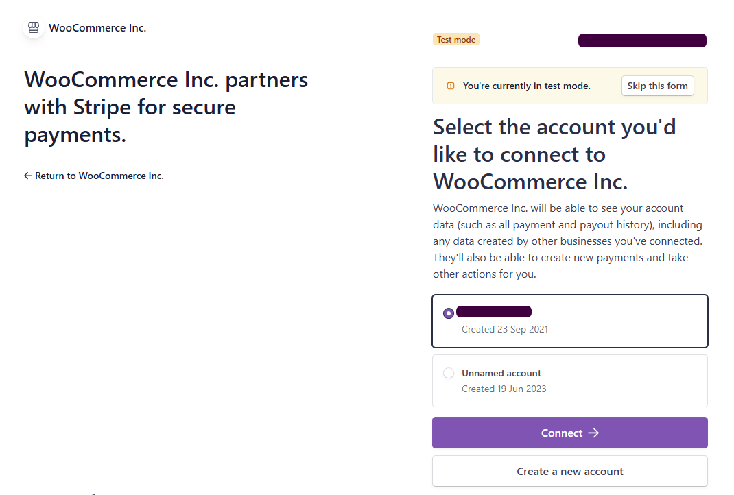 existing stripe account