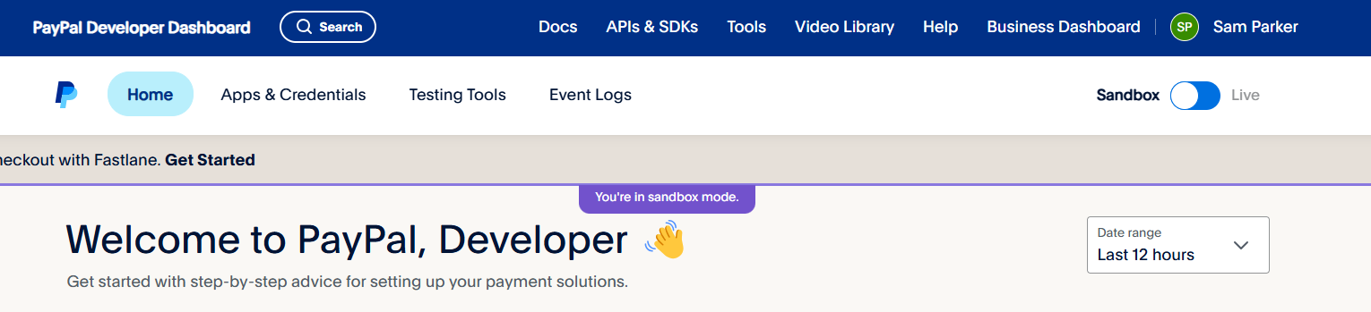 payPal developer dashboard